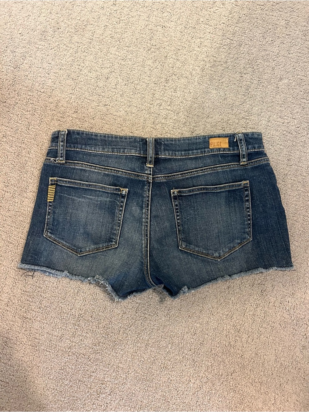 PAIGE Cutoff Denim Shorts in Medium Blue Wash